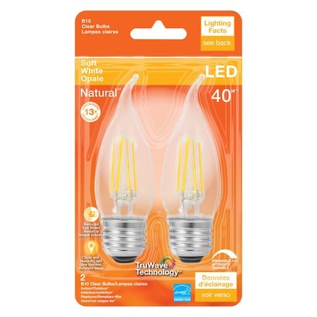 Sylvania Sylvania Natural B10 E26 (Medium) LED Bulb Soft White 40 Watt Equivalence 2 pk 40756